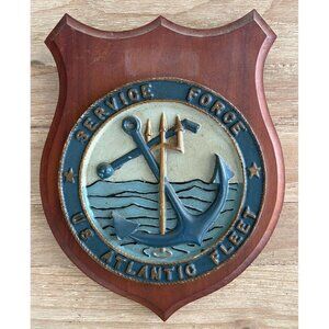 Vintage USN Navy Wood Wall Plaque Service Force US Atlantic Fleet Painted Cast